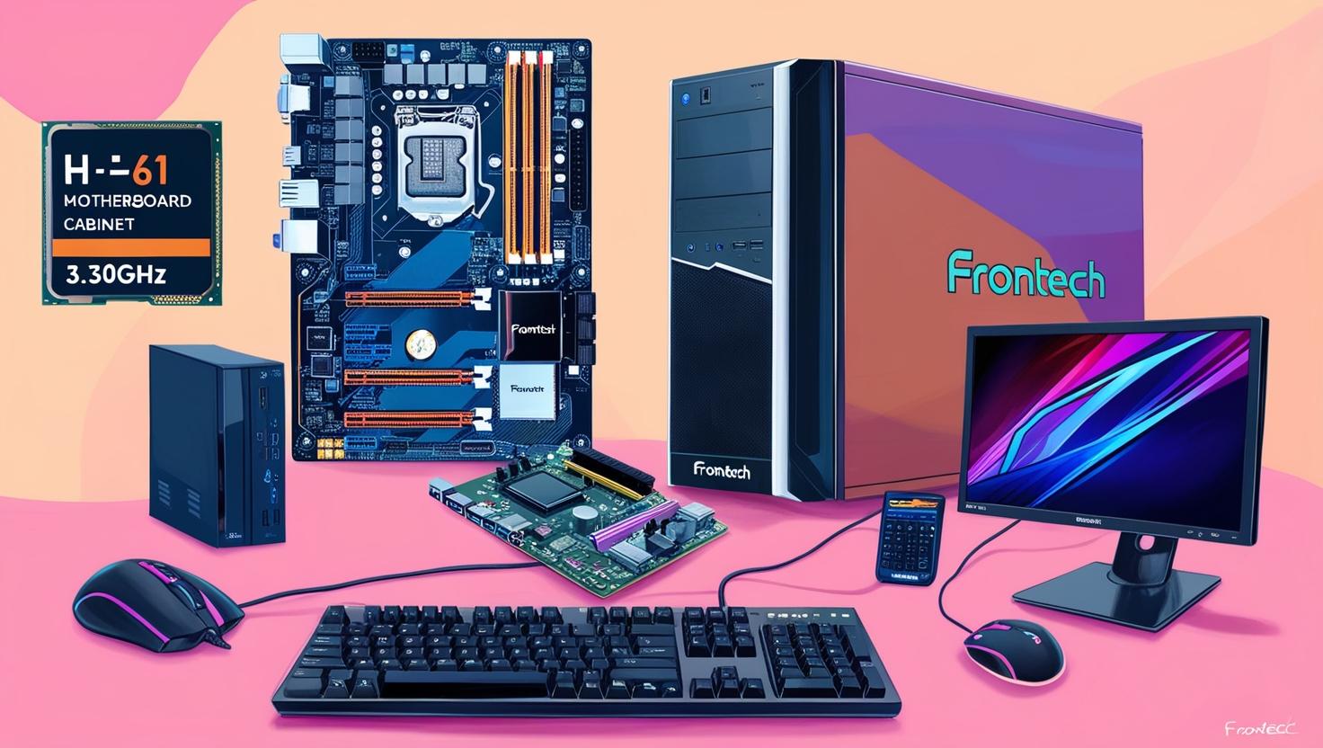 MC07: I-3 Processor- 3.30GHz, H-61 Motherboard, 4 GB RAM, 500 GB HDD, Frontech Cabinet, 15.4“ Frontech Monitor, Frontech Keyboard & Mouse